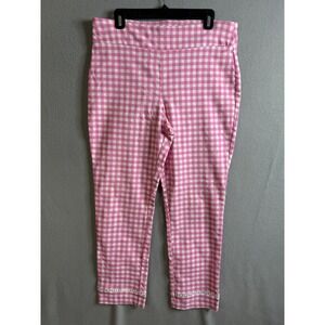Crown & Ivy Pants Women's 14 Pink White Gingham‎ Cropped Pants Lace Trim